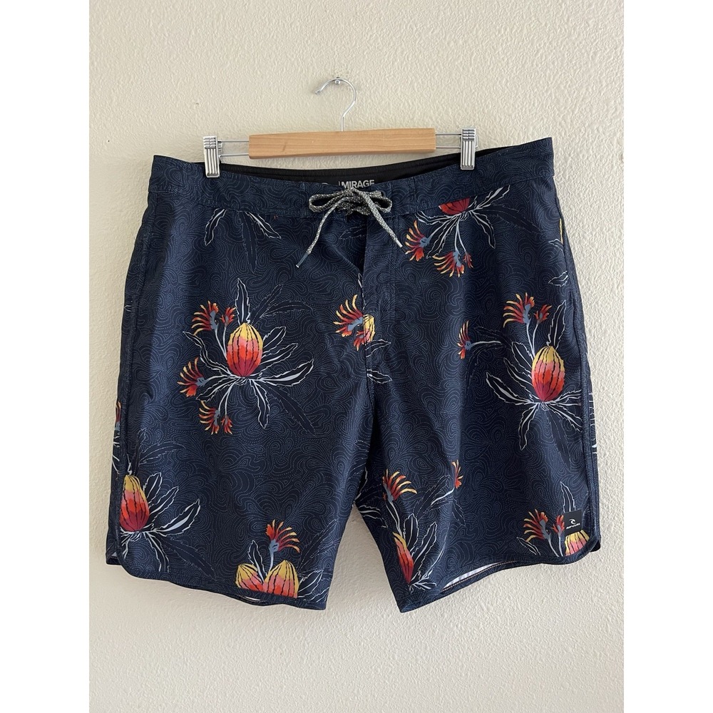 Rip Curl Mirage Boardshorts Mens 38 Swim Trunks Tropical Floral Stretch Navy